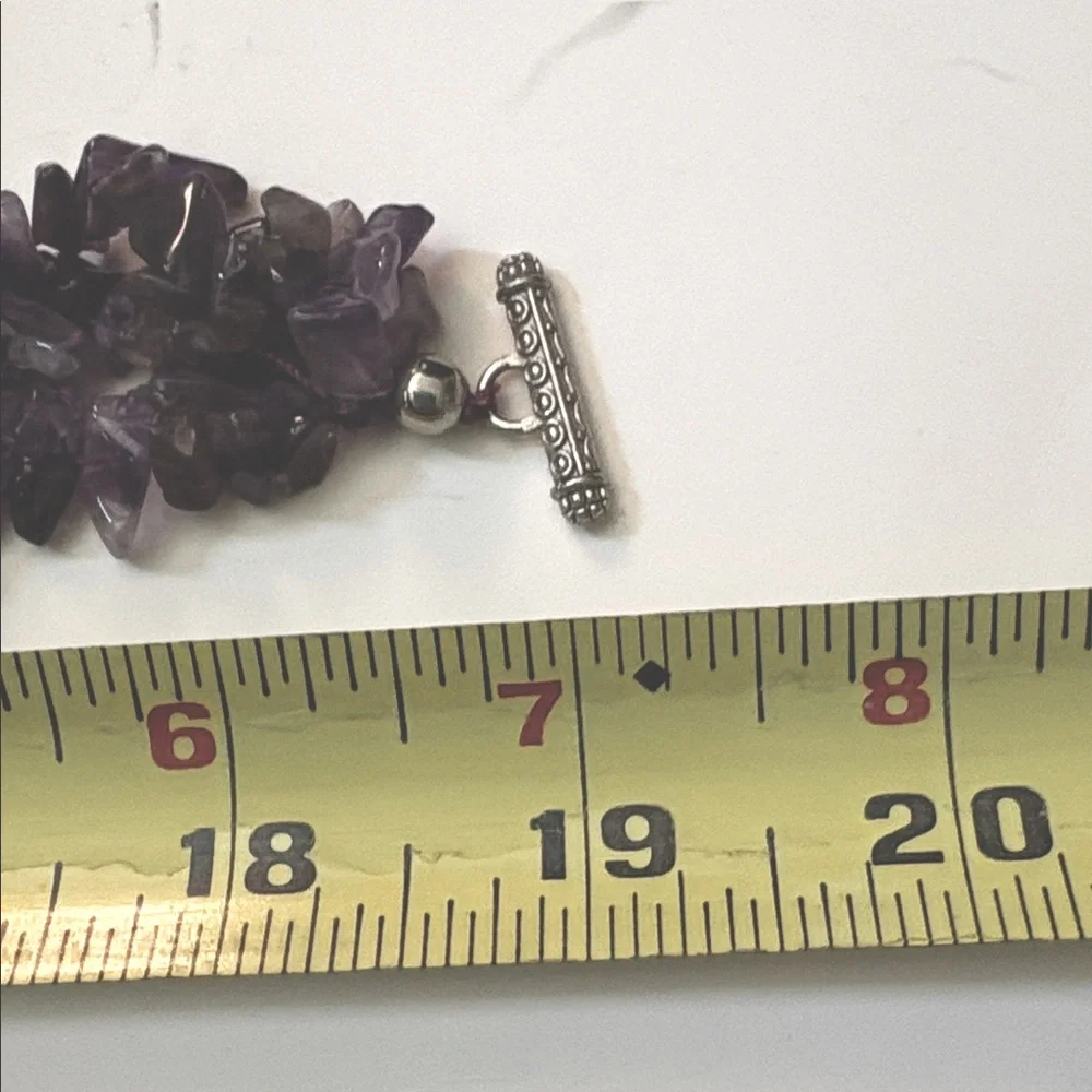 VINTAGE NATURAL PURPLE AMETHYST CLUSTERED CHIPS BIB TOGGLE CLASP 19" NECKLACE - Picture 5 of 9